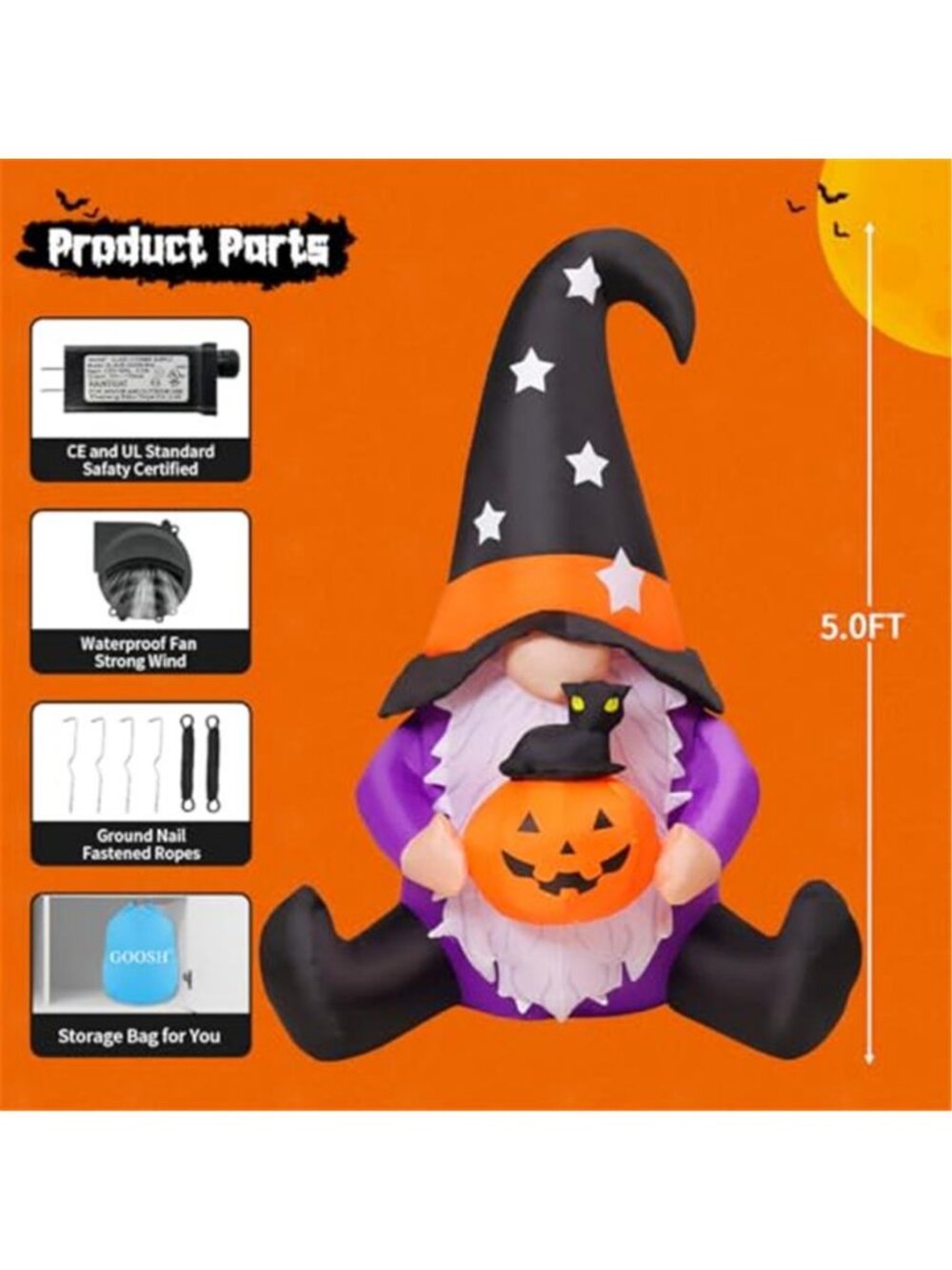 5 FT Halloween Gnomes Inflatables Outdoor Decorations, Gnome with Pumpkin - Picture 2 of 7